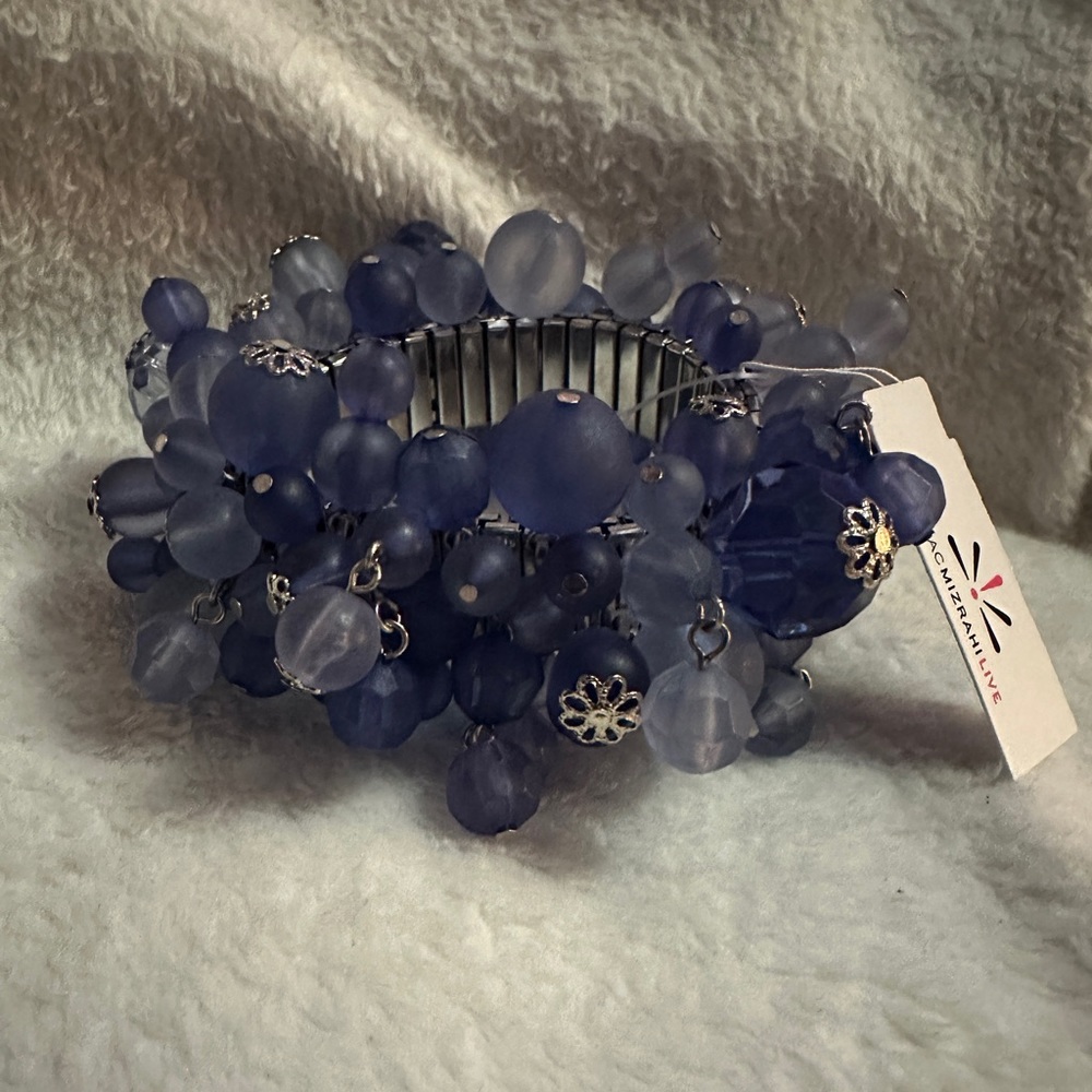 Isaac Mizrahi Live Bracelet Stretch Silver blue Beads Gorgeous NWT